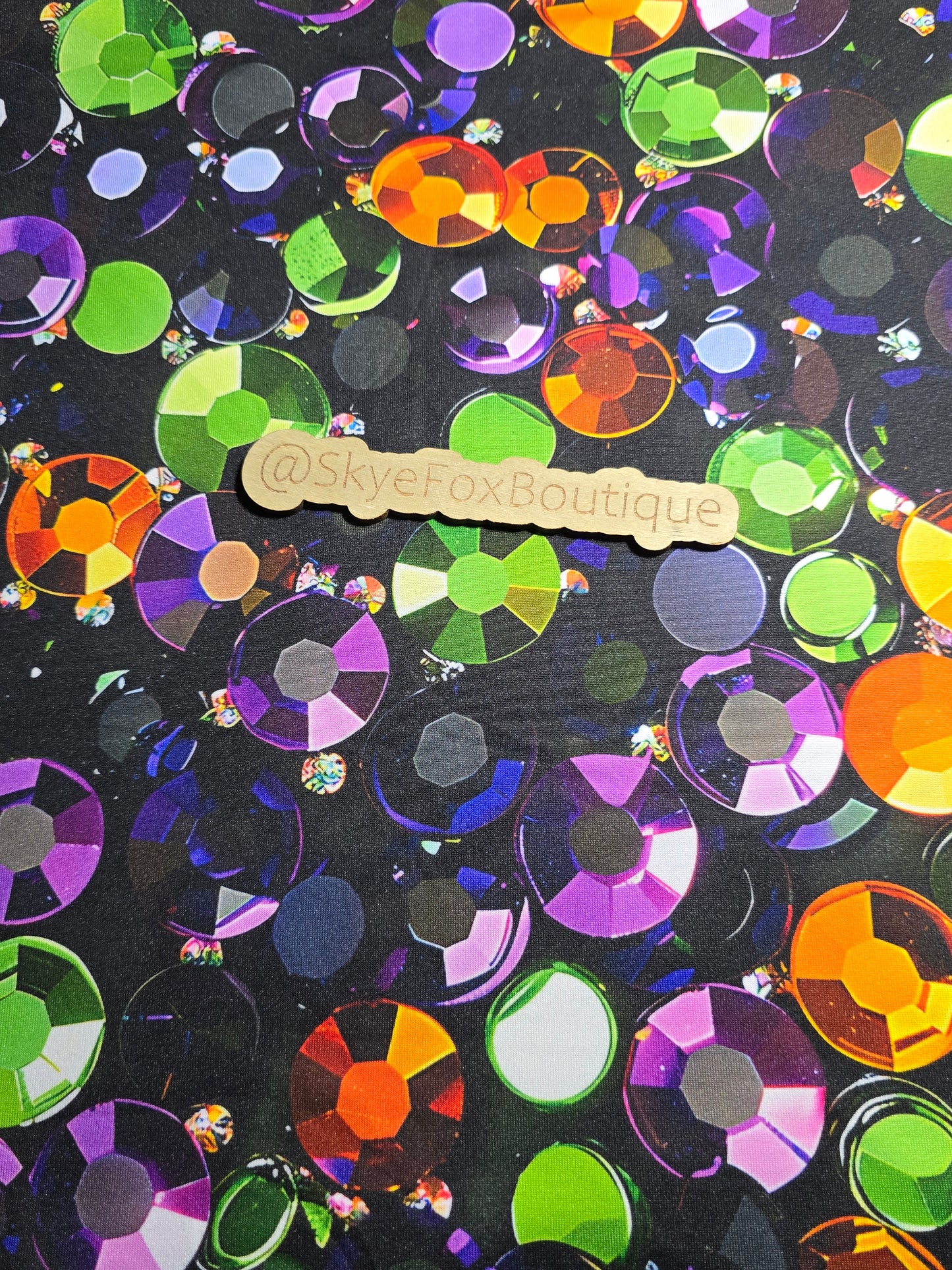 DBP Fabric Green Purple Orange Printed Rhinestone