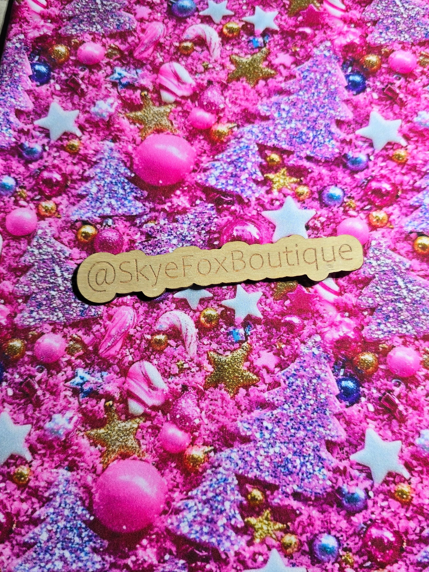 DBP Fabric Pink Christmas Printed Glitter