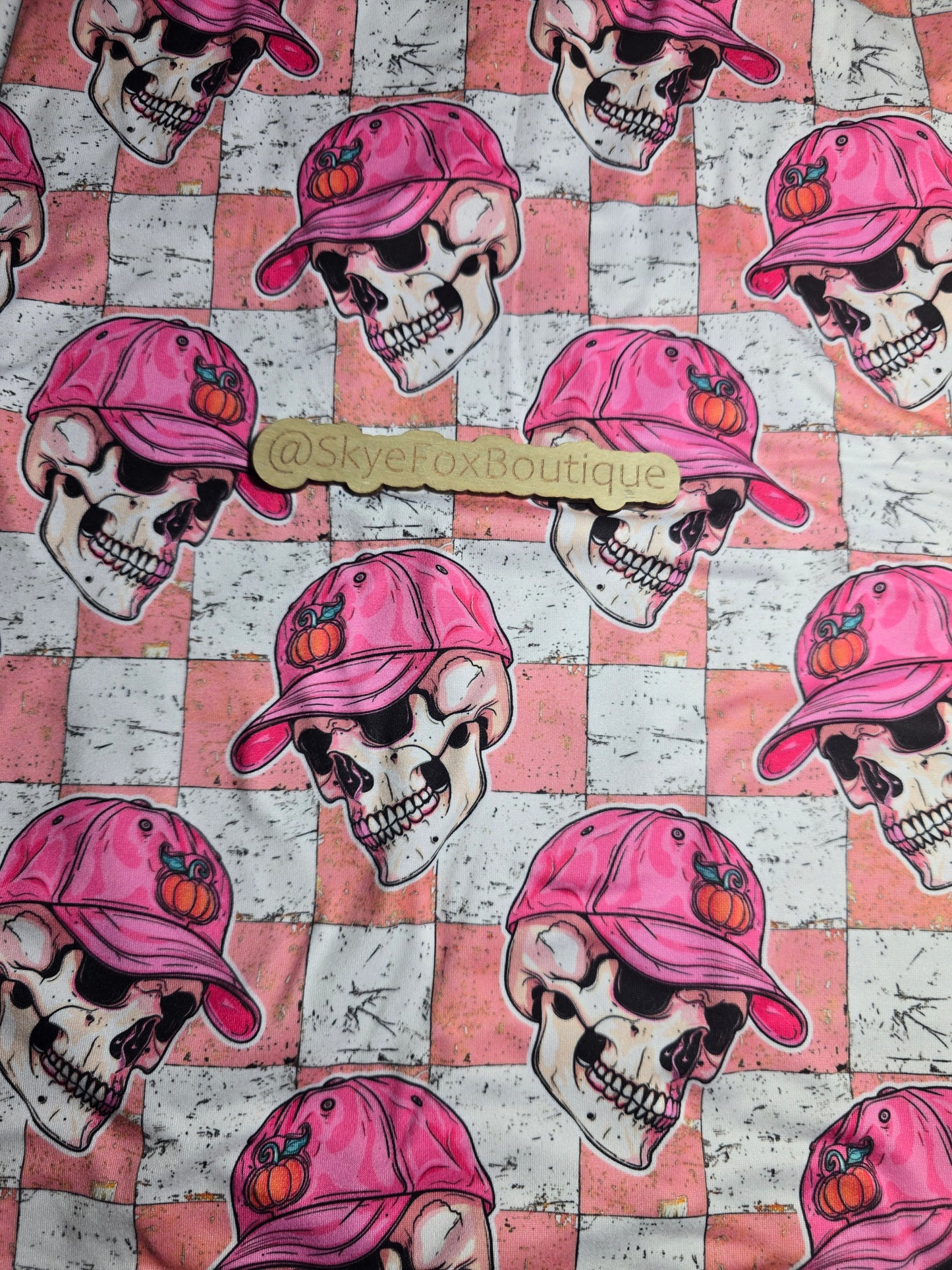 DBP Fabric Pink check skull