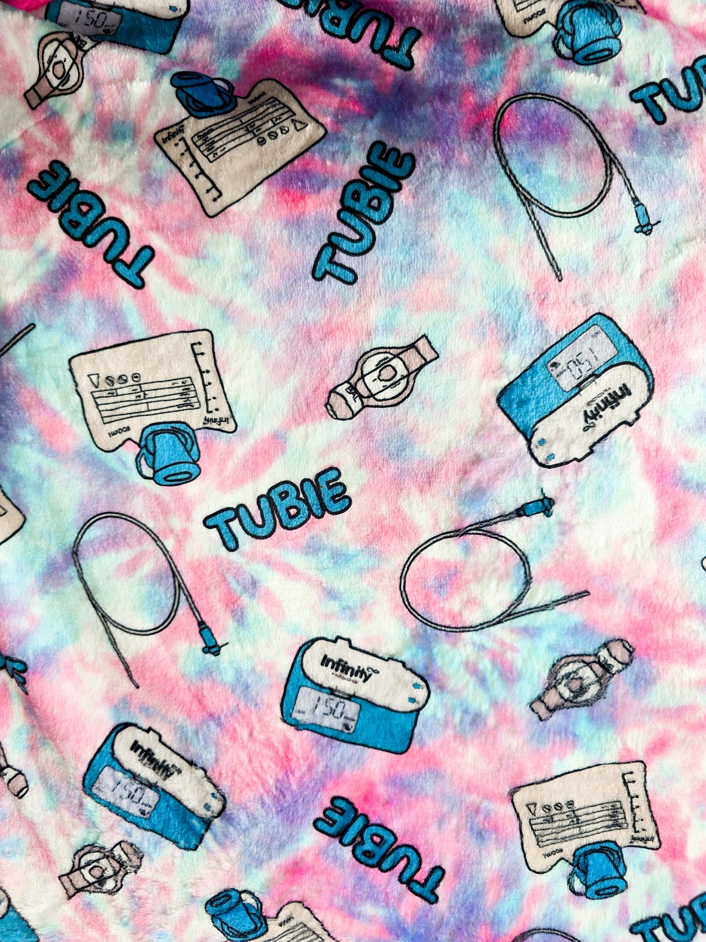 Ready to Ship pink blue Feeding tube Awareness Minky Blanket