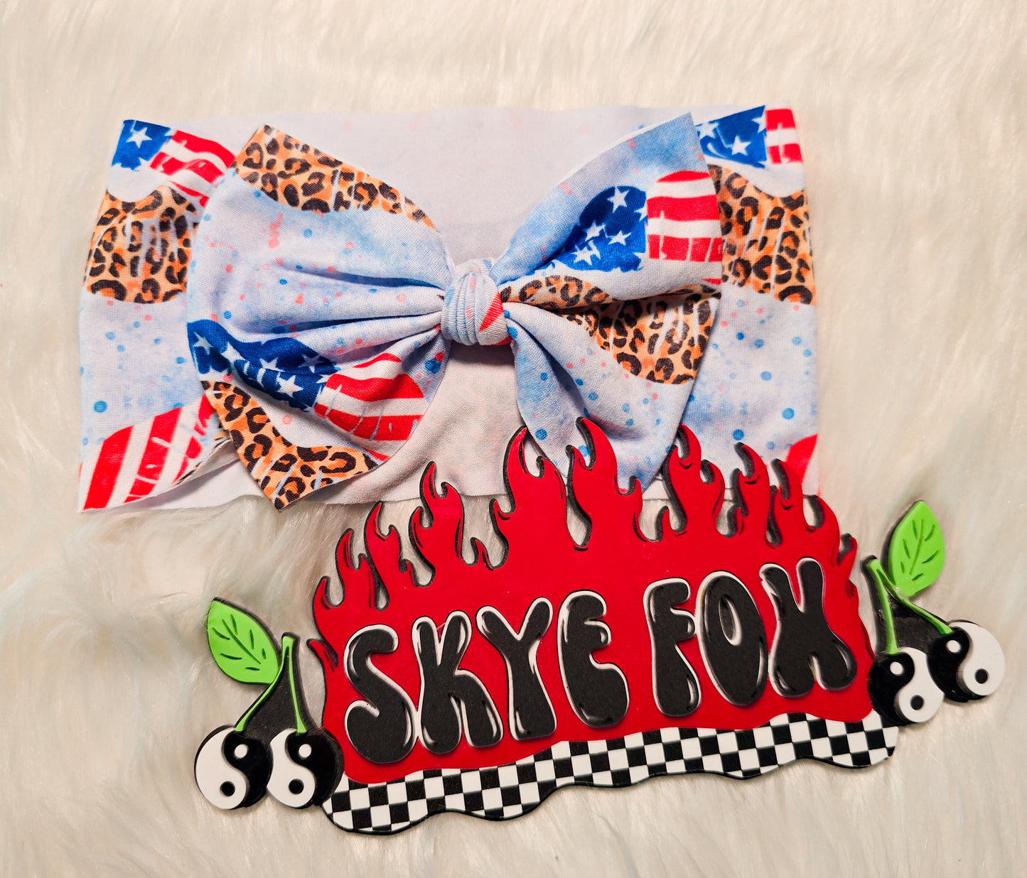 Bow wrap 6-12months Headband Red white blue leopard