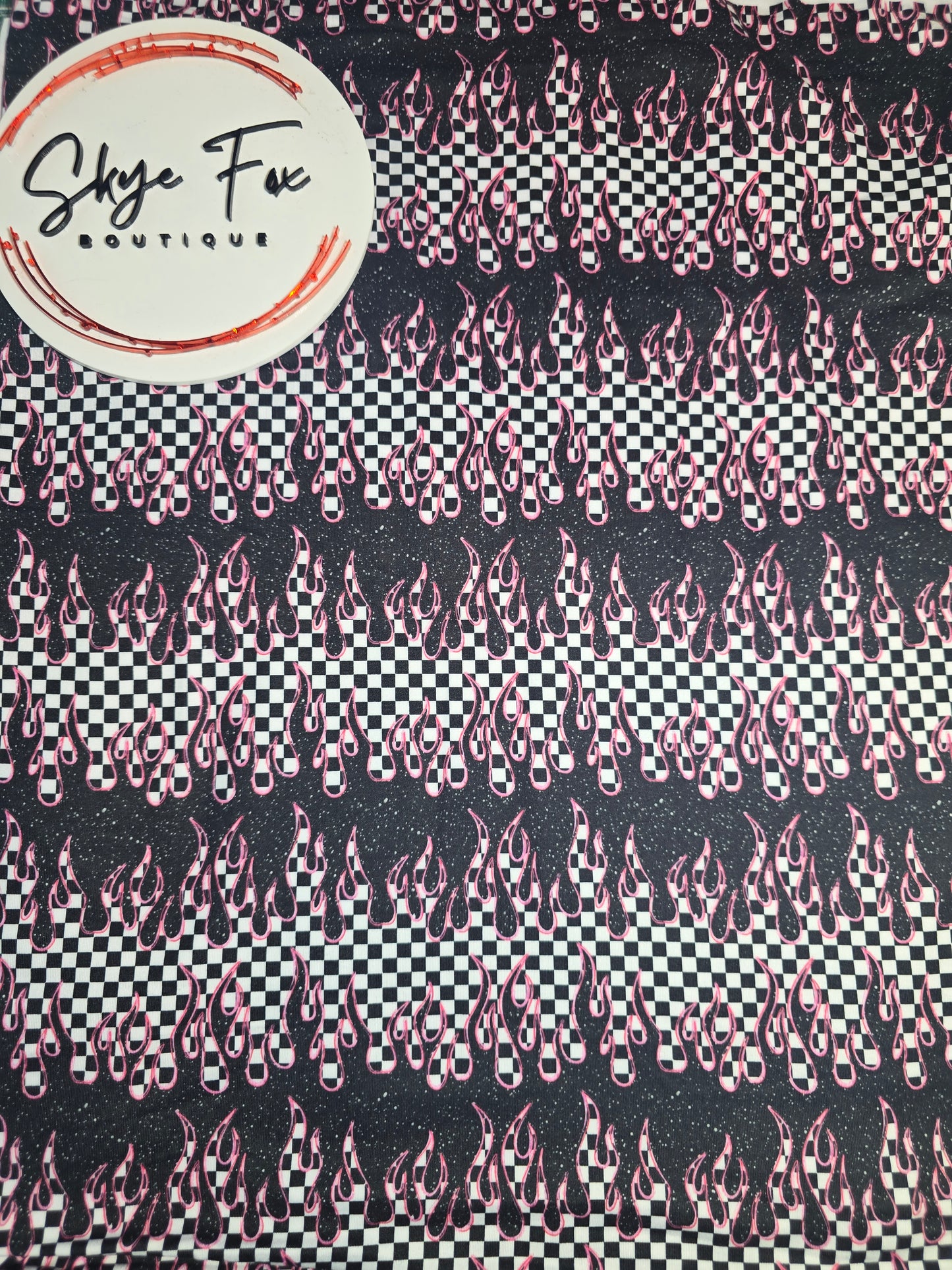 DBP Fabric pink black checks flames
