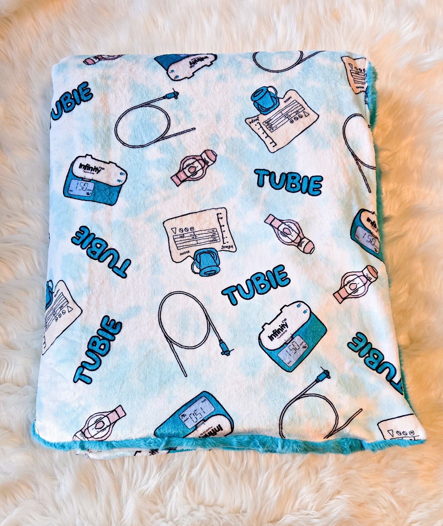 Ready to Ship blue Feeding tube Awareness Minky Blanket