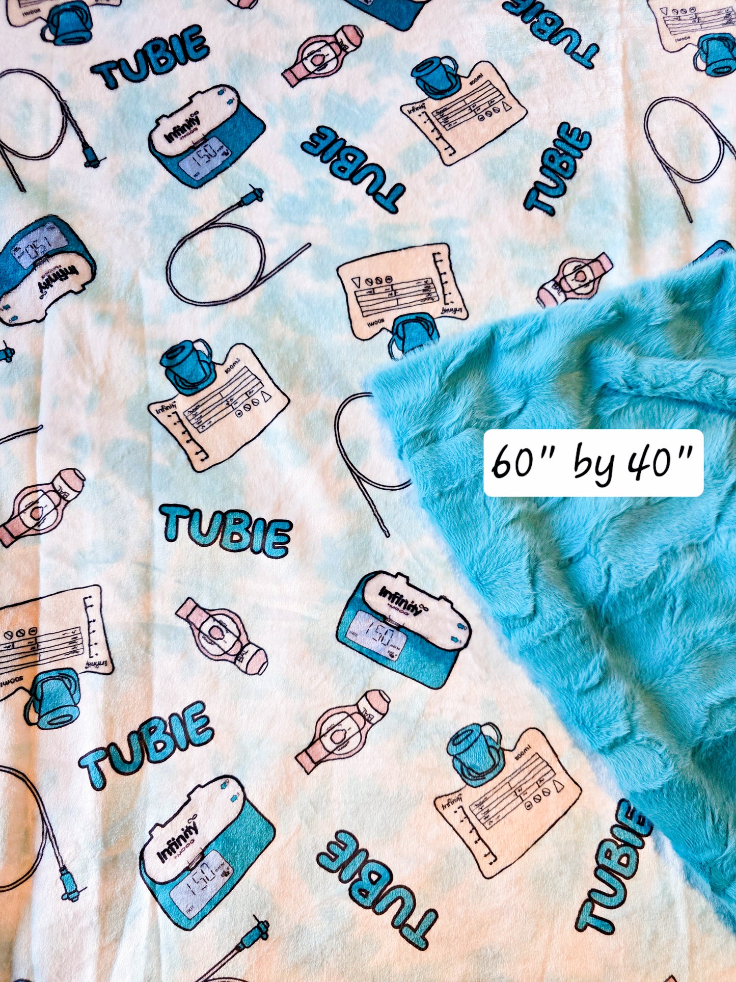 Ready to Ship blue Feeding tube Awareness Minky Blanket