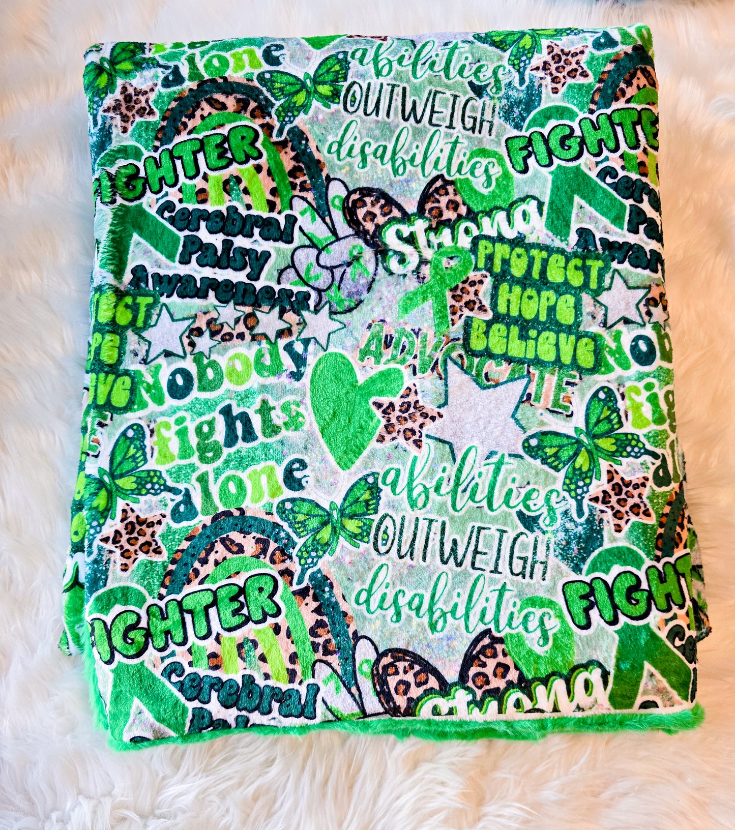 Ready to Ship Cerebral Palsy Awareness Minky Blanket