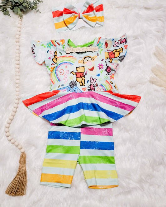 12-18months Peplum, Biker shorts & Bow Set