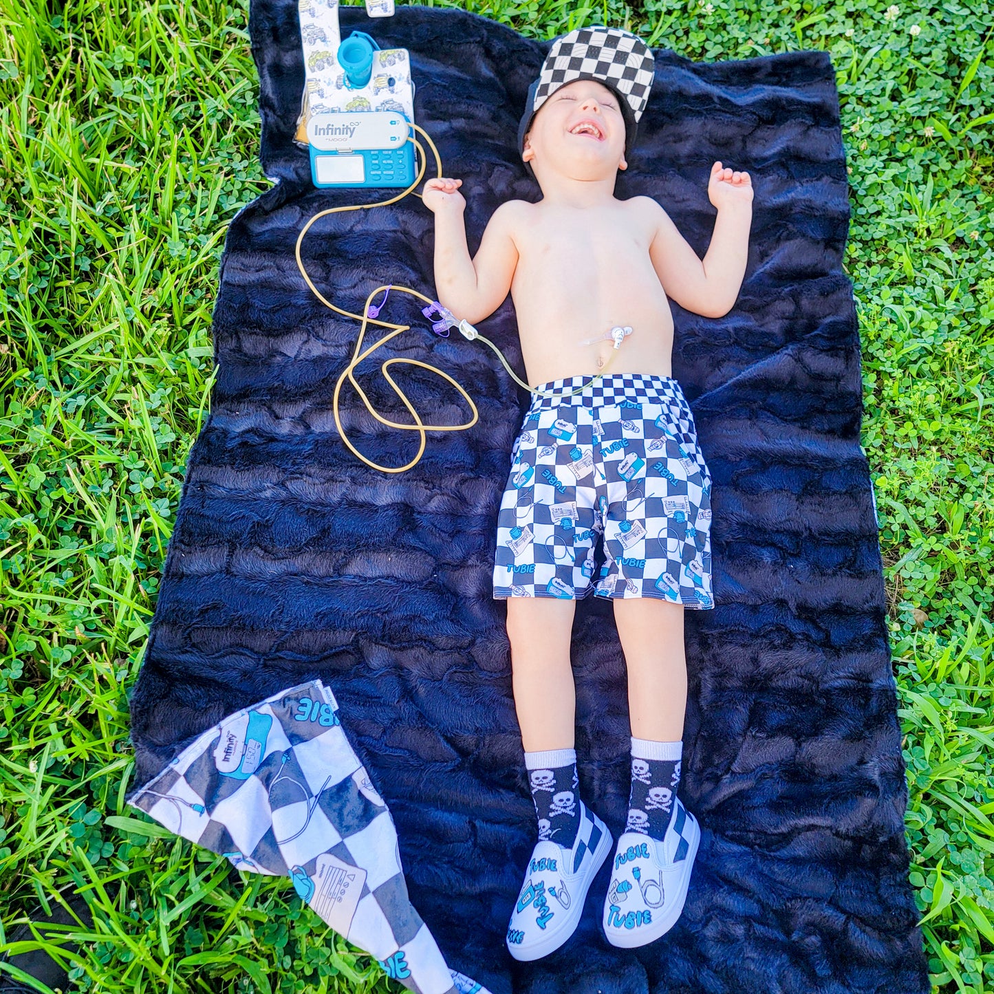 Black Check Tubie Minky Blanket