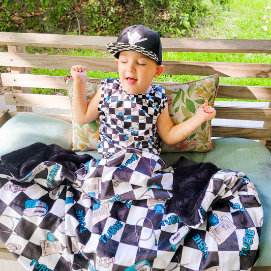 Black Check Tubie Minky Blanket