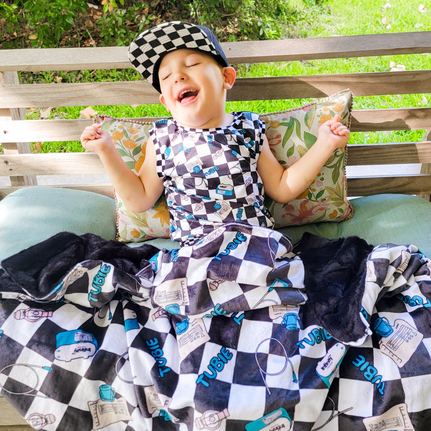 Black Check Tubie Minky Blanket