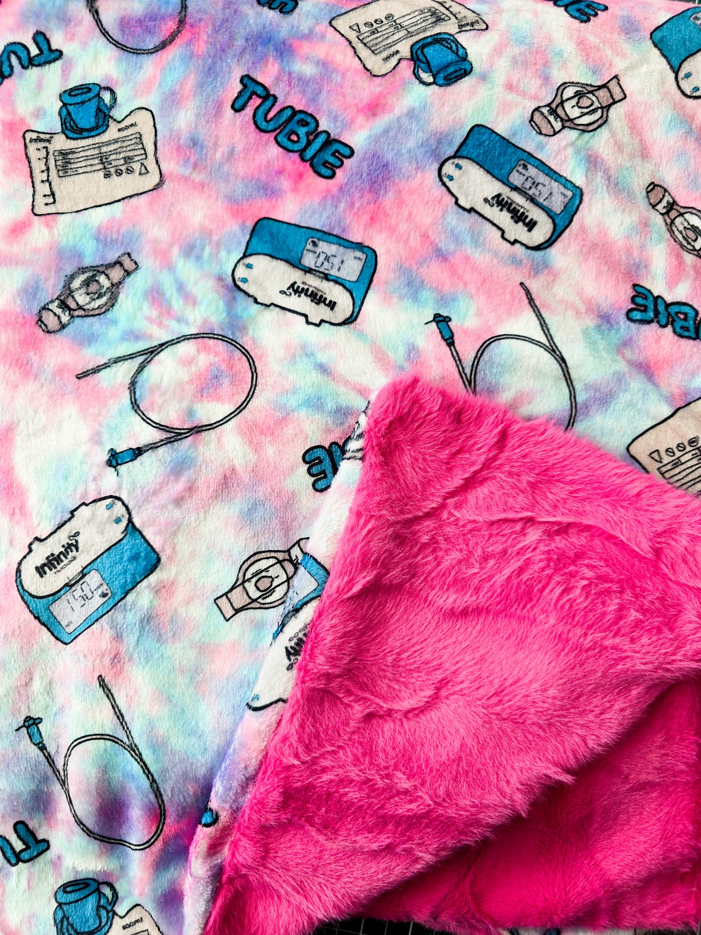 Ready to Ship pink blue Feeding tube Awareness Minky Blanket