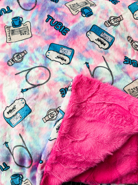 Ready to Ship pink blue Feeding tube Awareness Minky Blanket