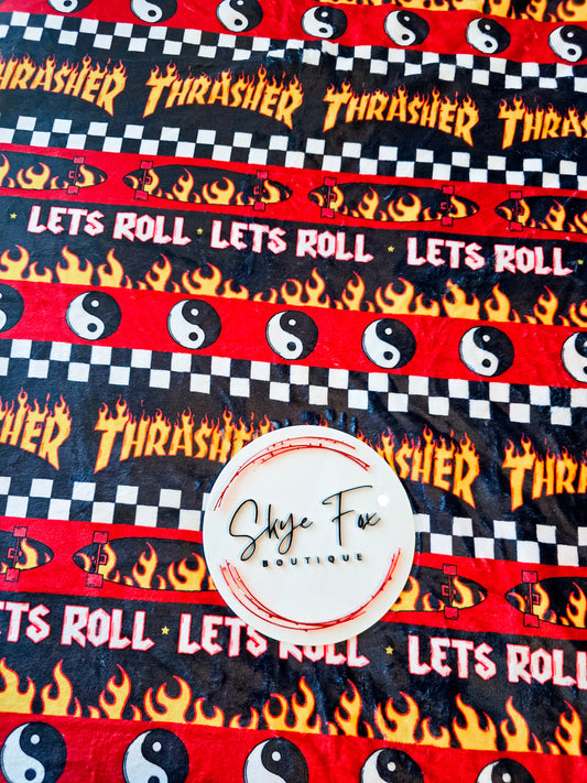 Ready to Ship Blanket size 50x60 Flames Brand Stripes