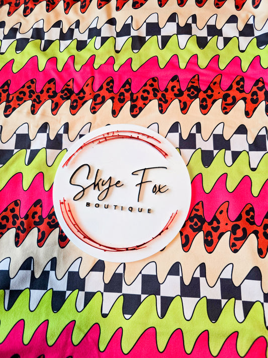 DBP Fabric check pink green leopard