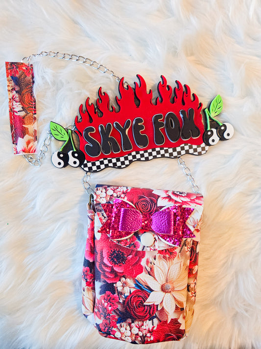 Purse Red white flowers