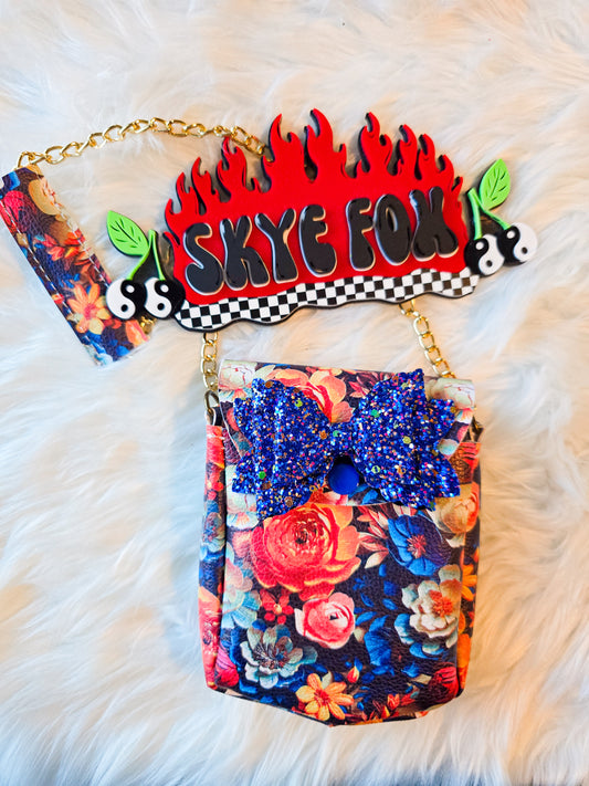 Purse blue Pink flowers
