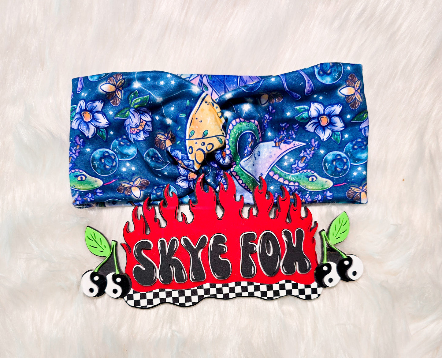 Twist Headband blue flowers moon