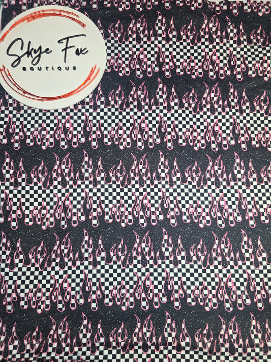 DBP Fabric pink black checks flames